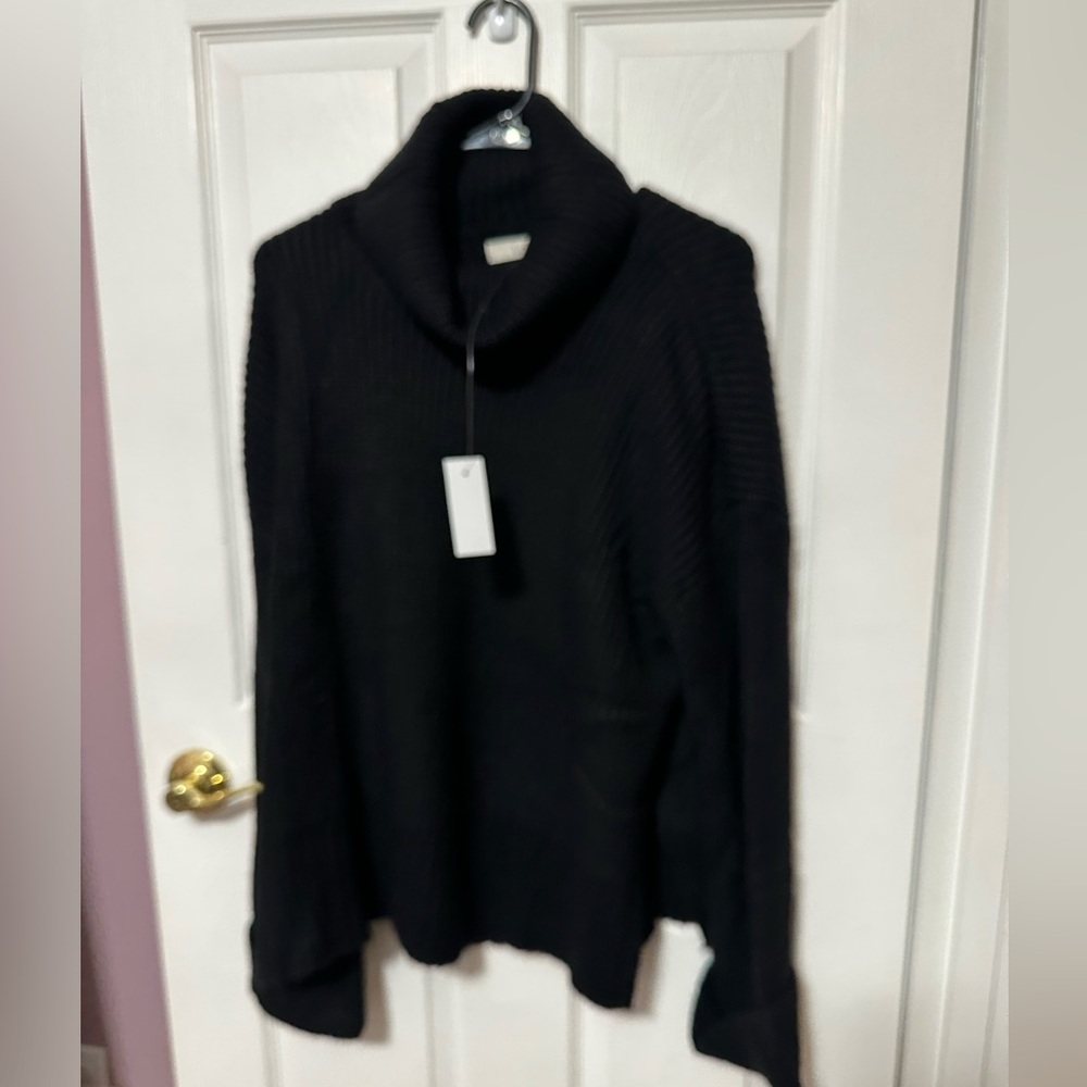 Loft Oversized Black Cuffed Ribbed Mock Neck Sweater New With Tags